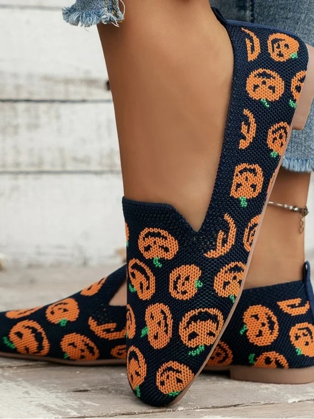 Pumpkin Knit Slip-On Loafers